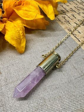 New Natural Purple Amethyst Crystal Point Bullet Style Pendant Necklace